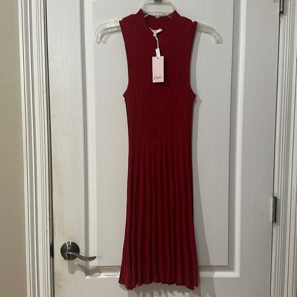 Candies size M red, mock turtleneck, sleeveless sparkly, sweater, dress